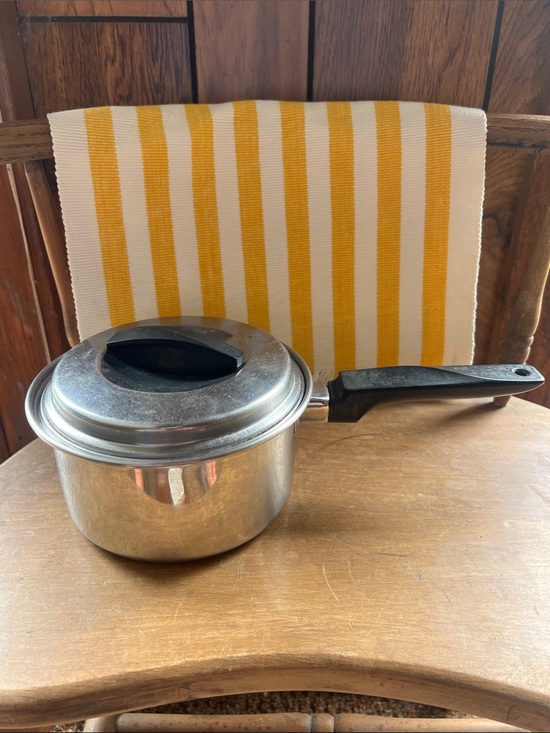 Other - Vintage Stainless Steel Flint  Saucepan with Black Handle and Yellow Accent